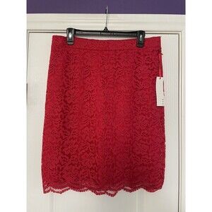 ELLE Red “Lady In Lace” Pull On Lined Pencil Skirt Women’s Size 10 NWT
